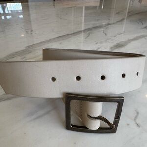 Able Cream Leather Belt with Antiqued Brass Square Buckle